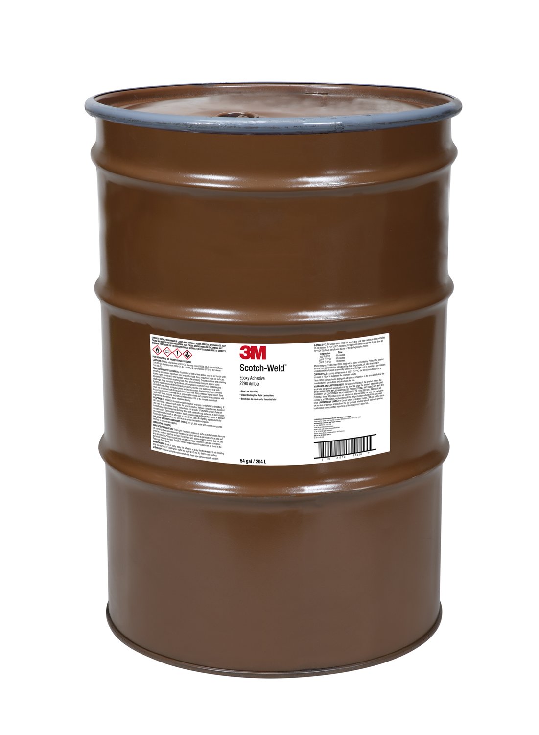 7100144896 - 3M Scotch-Weld Epoxy Adhesive/Coating 2290, Amber, 55 Gallon (54
Gallon Net), Drum