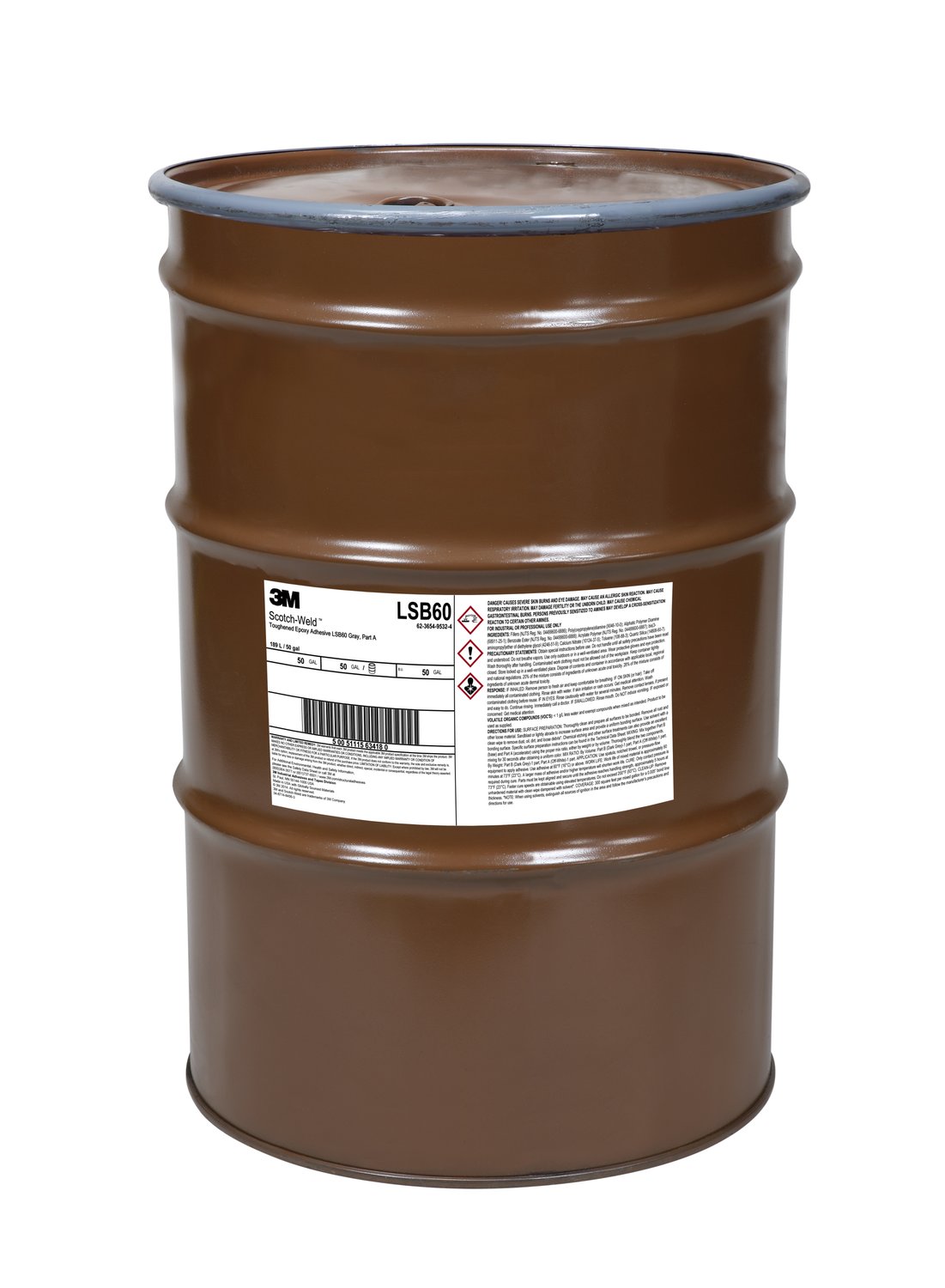 7010366162 - 3M Scotch-Weld Toughened Epoxy Adhesive LSB60, Gray, Part A, 55 Gallon
(50 Gallon Net), Drum