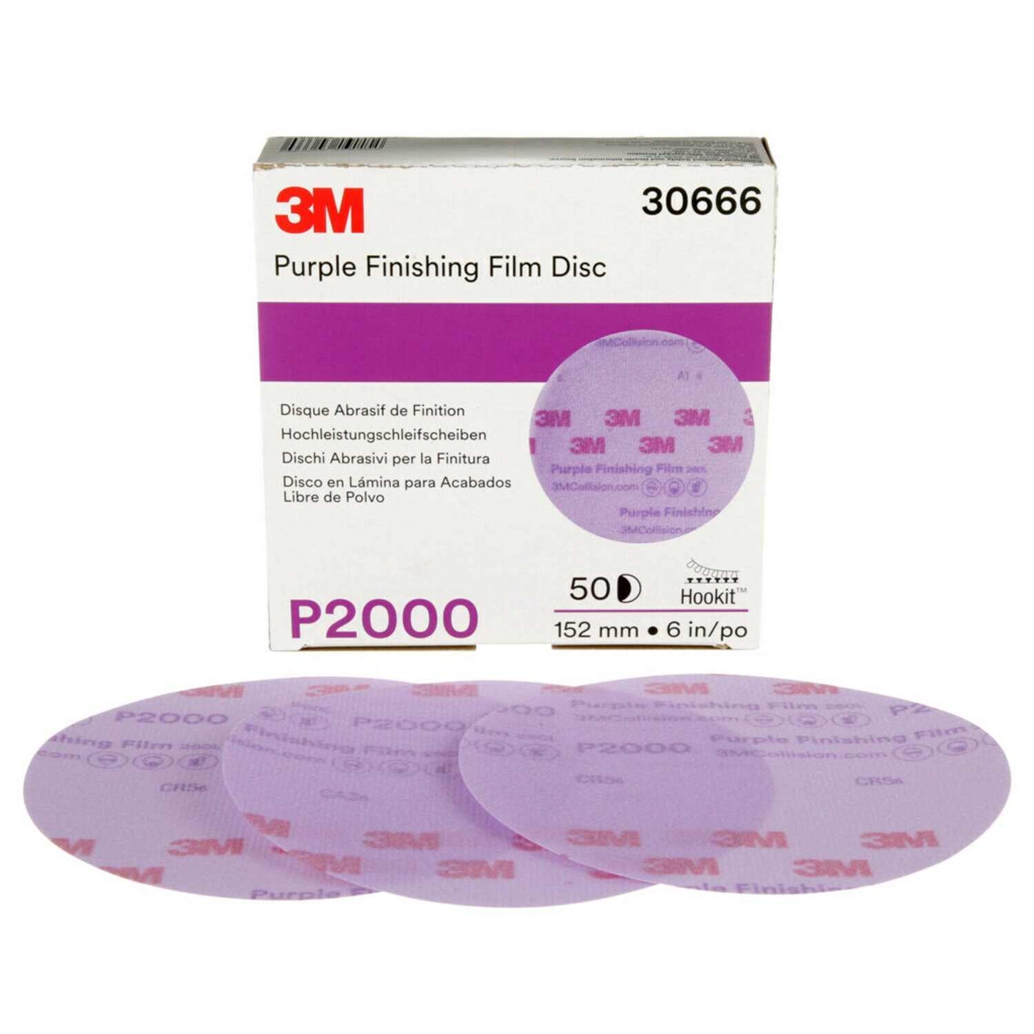 7100122798 - 3M Hookit Purple Finishing Film Abrasive Disc 260L, 30666, 6 in, P2000, 50 discs per carton, 4 cartons per case