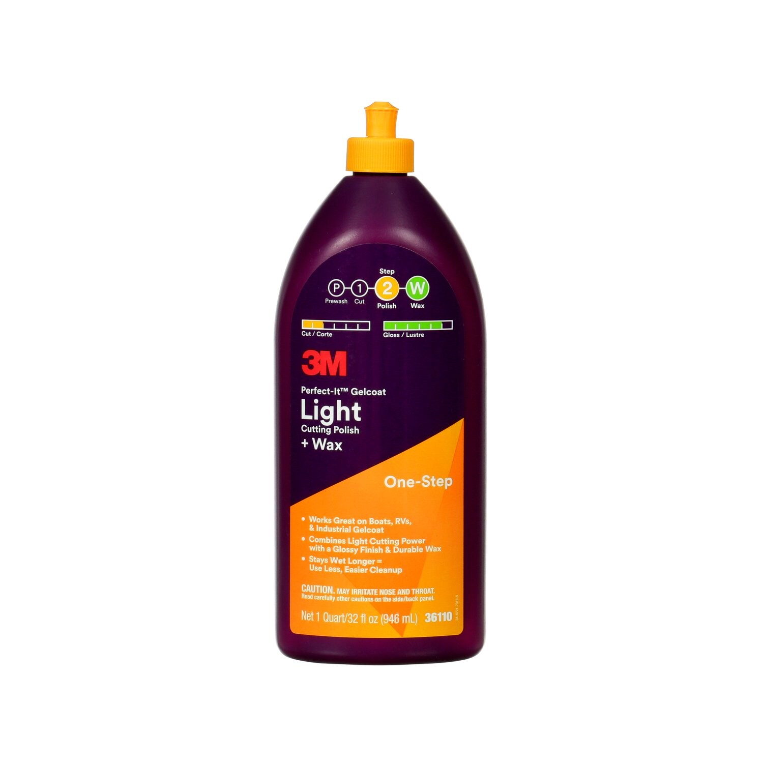 7100210707 - 3M Perfect-It Gelcoat Light Cutting Polish + Wax, 36110, 1 quart (32 fl oz), 6 per case