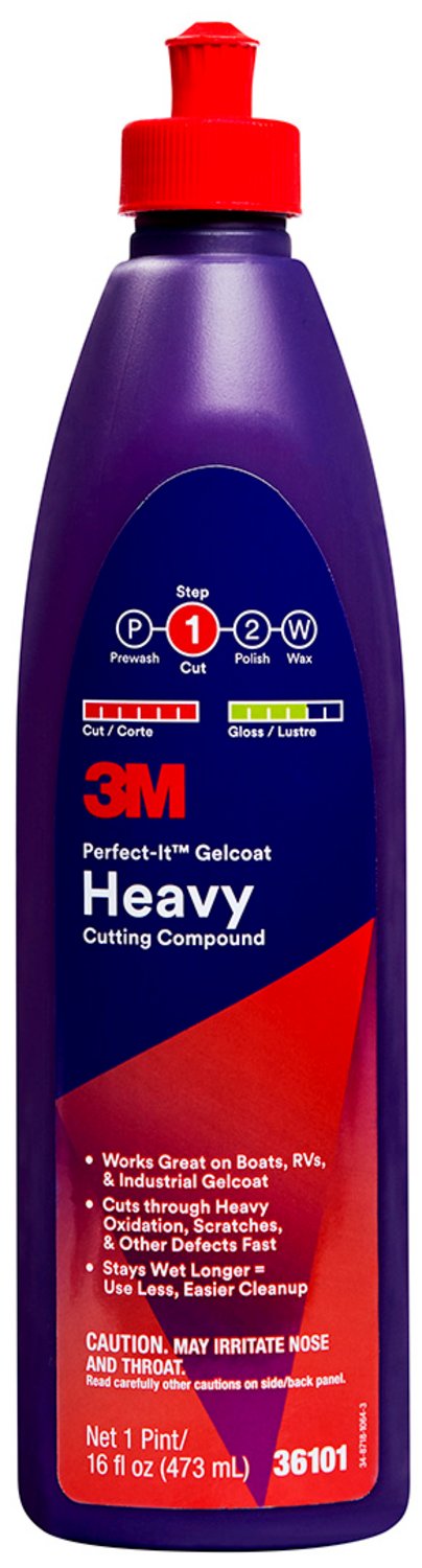 7100210897 - 3M Perfect-It Gelcoat Heavy Cutting Compound, 36101, 1 pint (473 mL),
6 per case