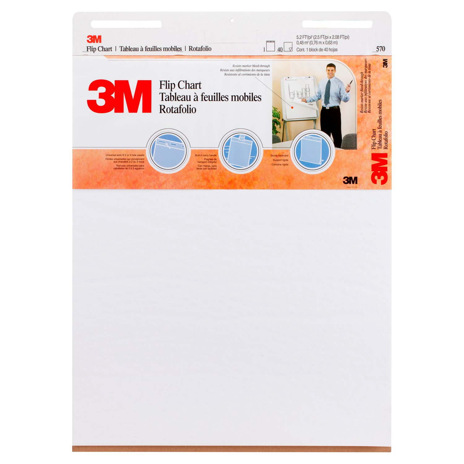7000029766 - 3M Flip Chart 570, 25 in x 30 in, 40 sheets/pad, 100% PEFC, SGSCH-PEFC-COC-110078