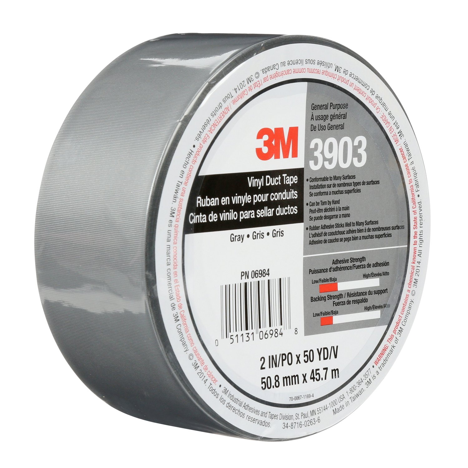 7100145925 - 3M Vinyl Duct Tape 3903, Gray, 2 in x 50 yd 6.5 mil, 24/Case,
Individually Wrapped Conveniently Packaged