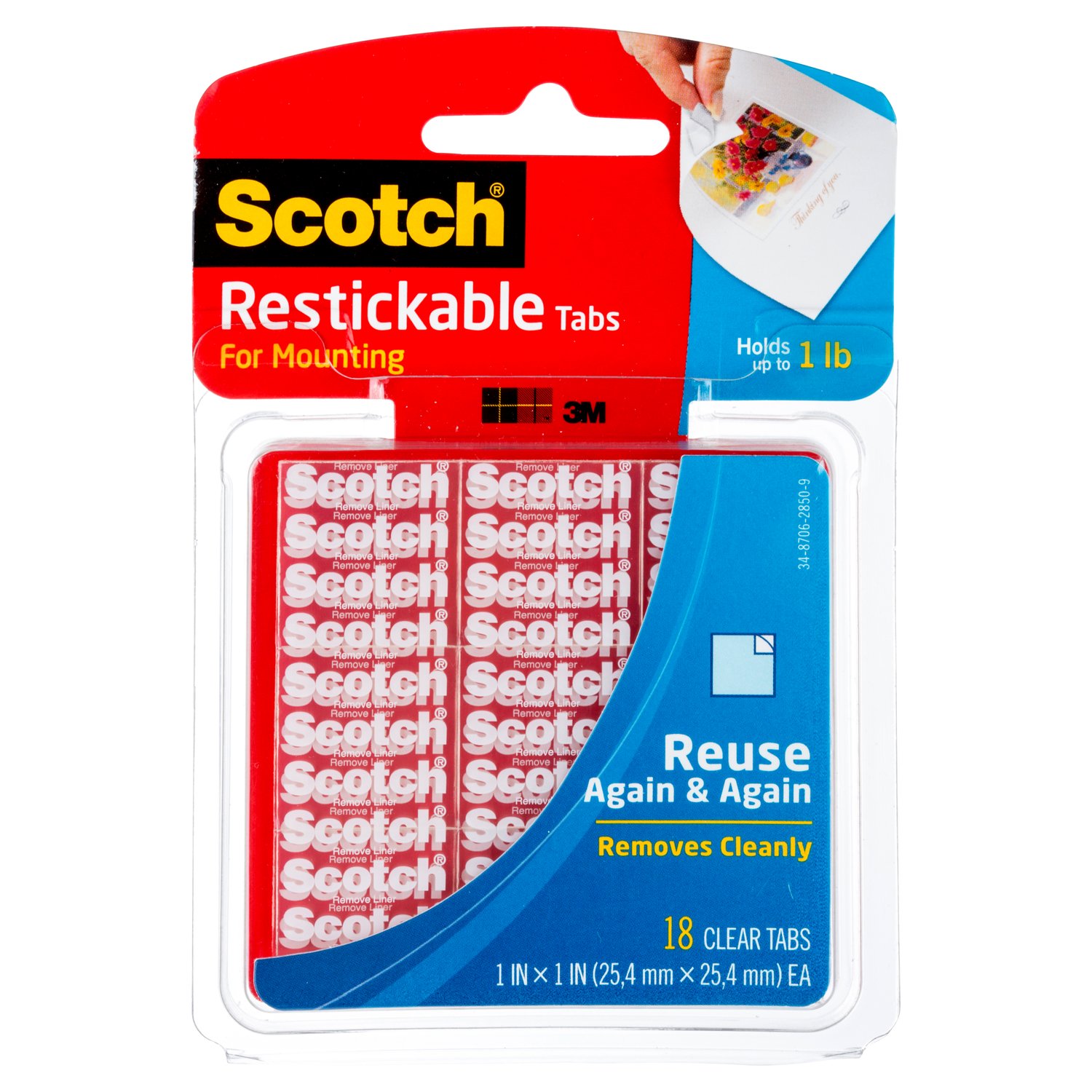 7000023922 - Scotch Restickable Tabs R100, 1 in x 1 in, 18 squares