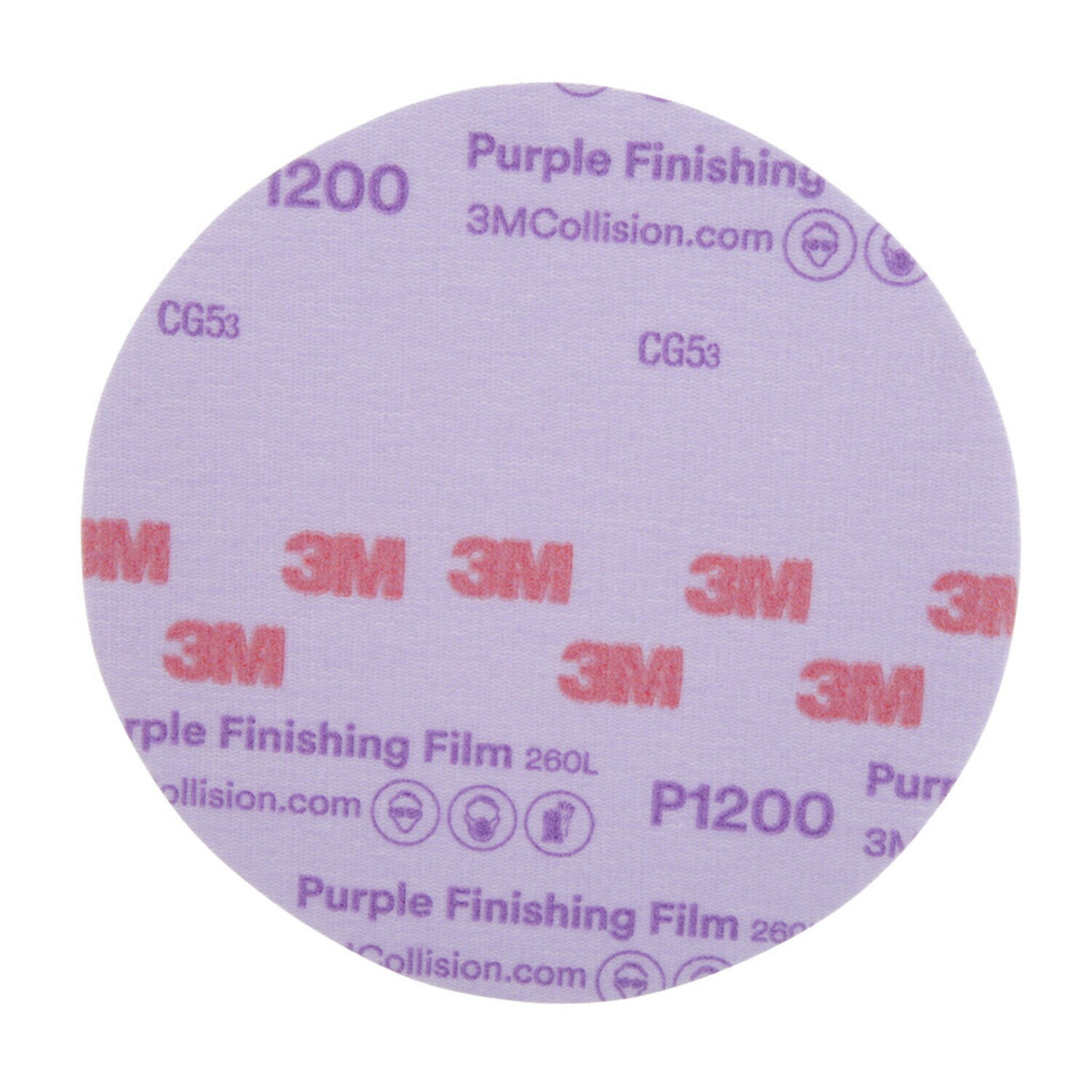7100122780 - 3M Hookit Purple Finishing Film Abrasive Disc 260L, 30668, 6 in,
P1200, 50 discs per carton, 4 cartons per case