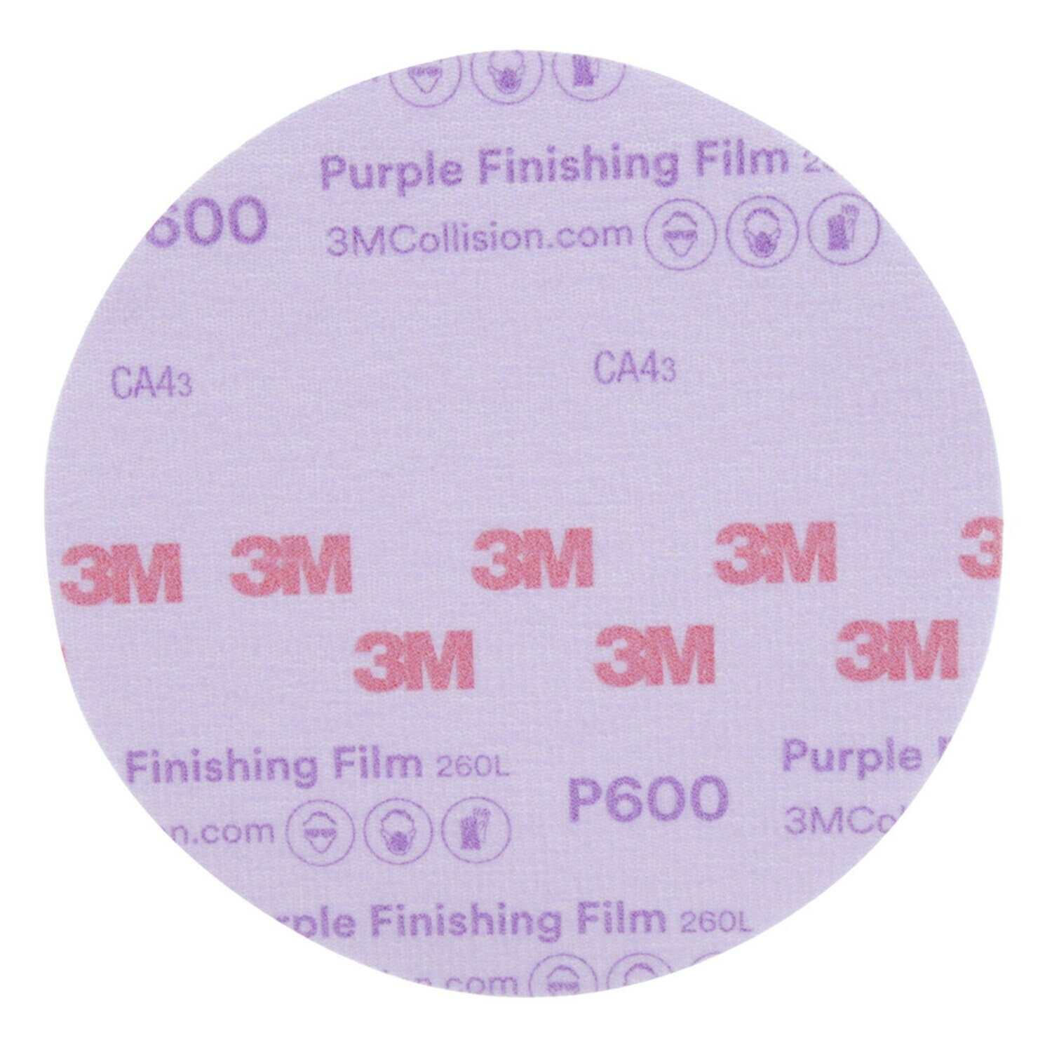 7100122789 - 3M Hookit Purple Finishing Film Abrasive Disc 260L, 30671, 6 in, P600,
50 discs per carton, 4 cartons per case