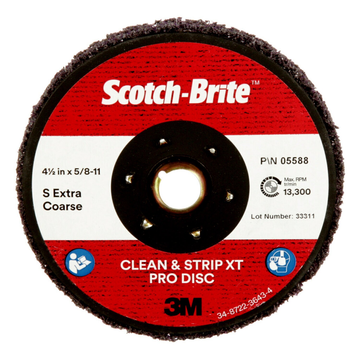 7100175464 - Scotch-Brite Clean and Strip XT Pro TN Quick Change Disc, XO-DN, SiC Extra Coarse, Purple, 4-1/2 in x 5/8 in-11, 10 ea/Case