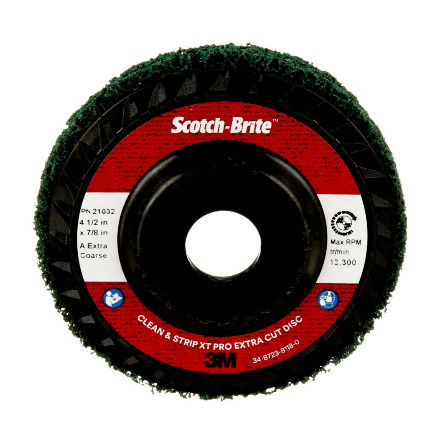 7100175515 - Scotch-Brite Clean and Strip XT Pro Extra Cut Disc, XC-DC, A/O Extra Coarse, Green, 4-1/2 in x 7/8 in, Type 27, 10 ea/Case
