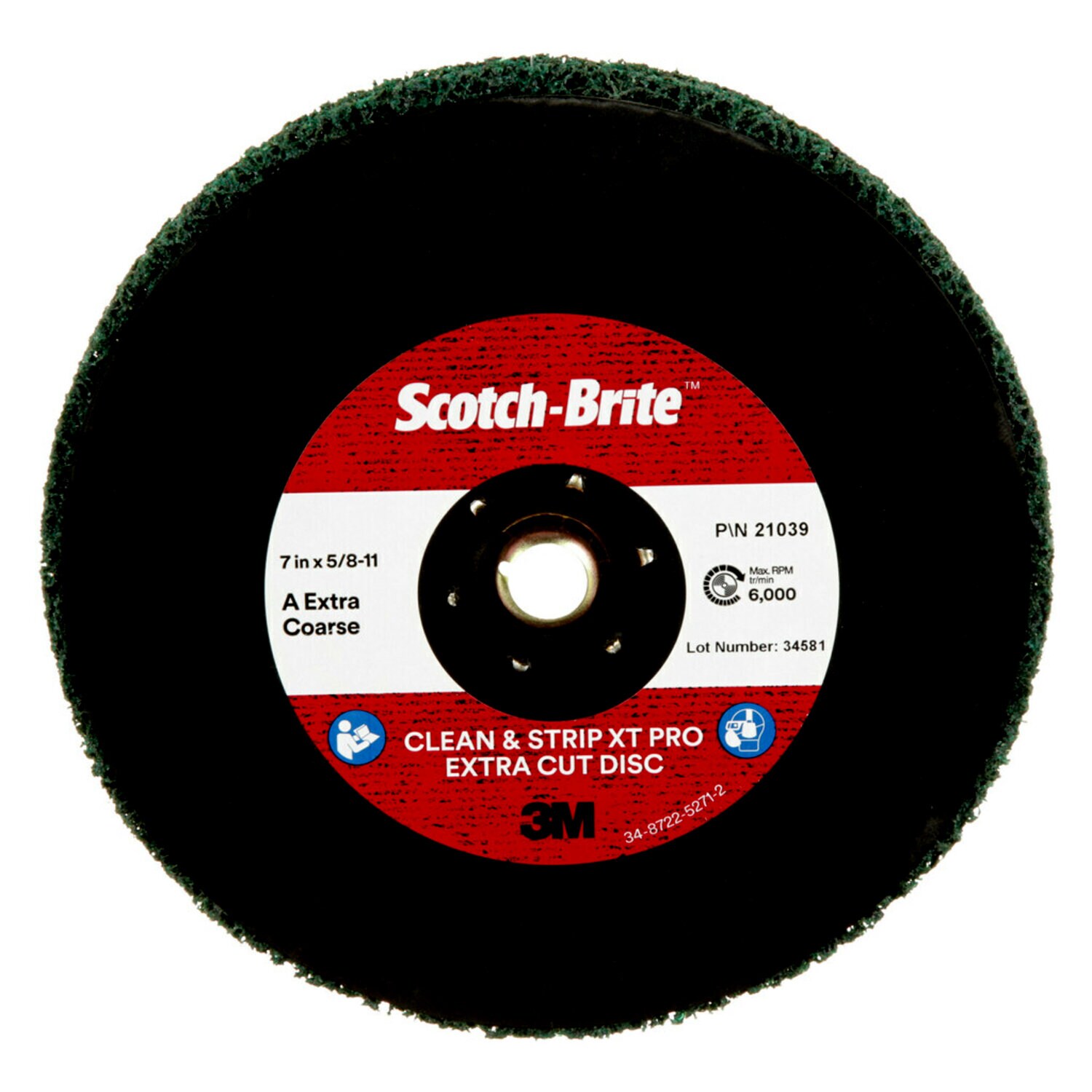 7100175522 - Scotch-Brite Clean and Strip XT Pro Extra Cut TN Quick Change Disc, XC-DN, A/O Extra Coarse, Green, 7 in x 5/8 in-11, 5 ea/Case