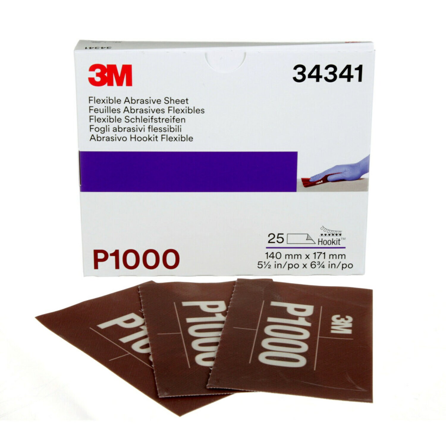 7100010569 - 3M Hookit Flexible Abrasive Sheet, 34341, P1000, 5.5 in x 6.8 in, 25 sheets per carton, 5 cartons per case