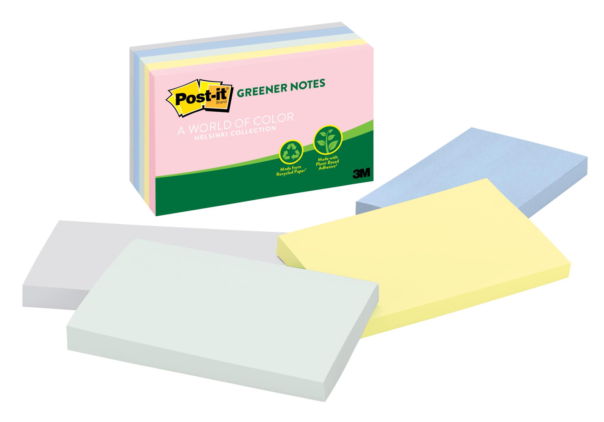 7010371016 - Post-it® Greener Notes 655-RP-A, 3 in x 5 in (76 mm x 127 mm) Helsinki Collection