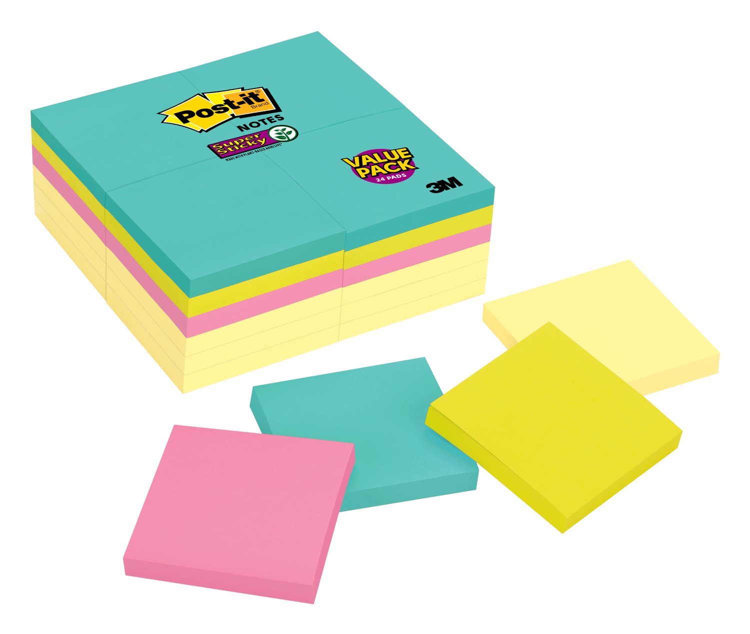 7100237079 - Post-it Notes 654-24SSCYM, 3 in x 3 in (76 mm x 76 mm), 100% PEFC, SGSCH-PEFC-COC-110078