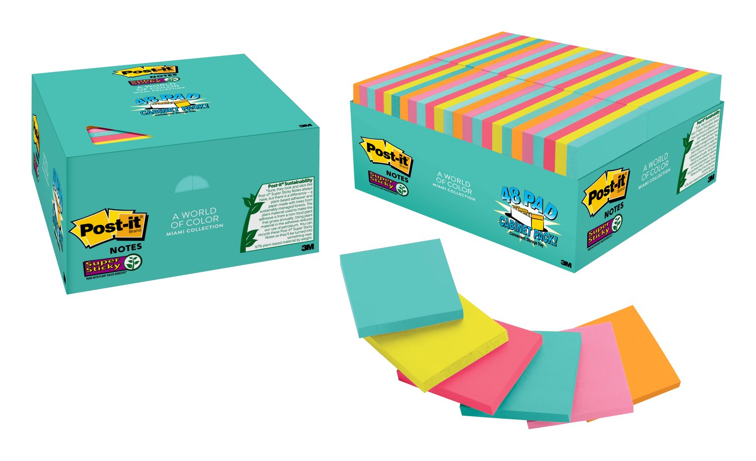 7100088756 - Post-it Super Sticky Notes 654-48SSMIA-CP, 3 x 3 in (76 x 76 mm), 48 PDS/PCK, 70 SHTS/PD, 100% PEFC, SGSCH-PEFC-COC-110078