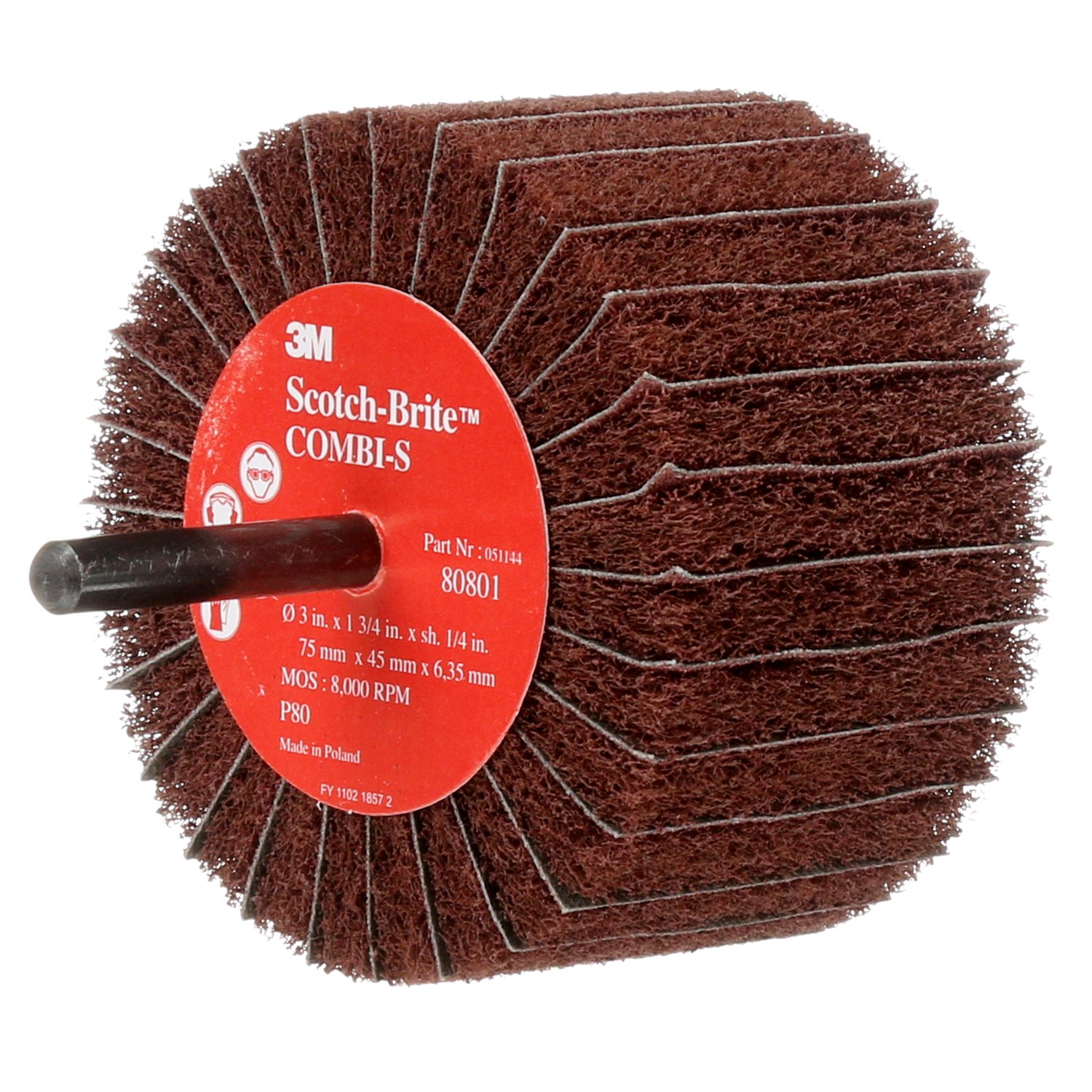 7000077965 - Scotch-Brite Combi-S Wheel 80801, 3 in x 1-3/4 in 1/4 in Shank 80 X-weight, 10 ea/Case