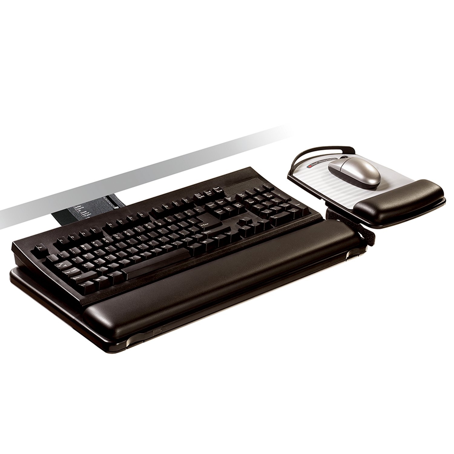 7100156036 - 3M Sit/Stand Easy Adjust Keyboard Tray with Adjustable Keyboard and Mouse Platform, 23 in Track, AKT180LE