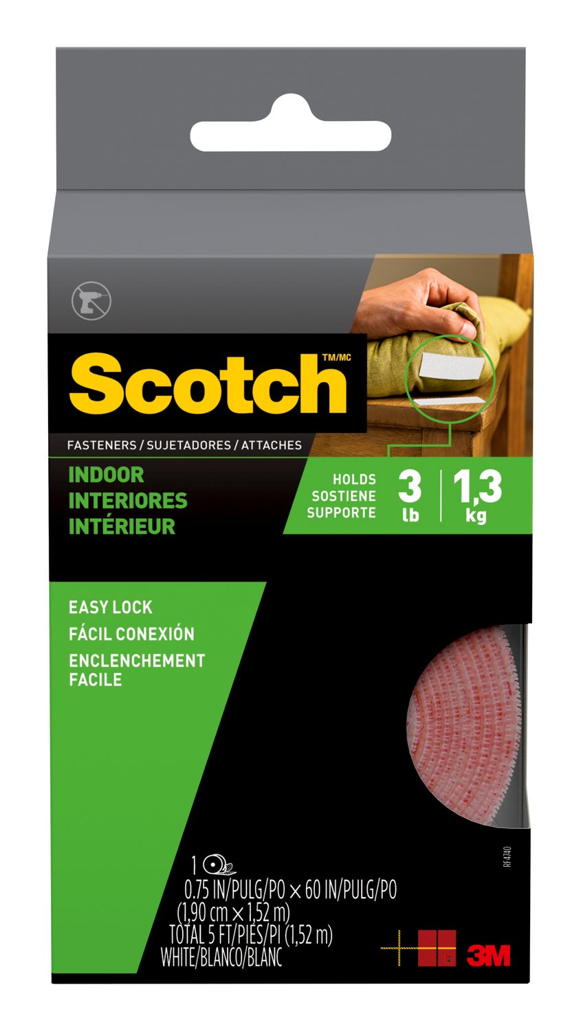 7100103961 - Scotch Indoor Fasteners RF4740, 3/4 in x 5 ft (19,0 mm x 1,52 m) White 1 Set of Strips