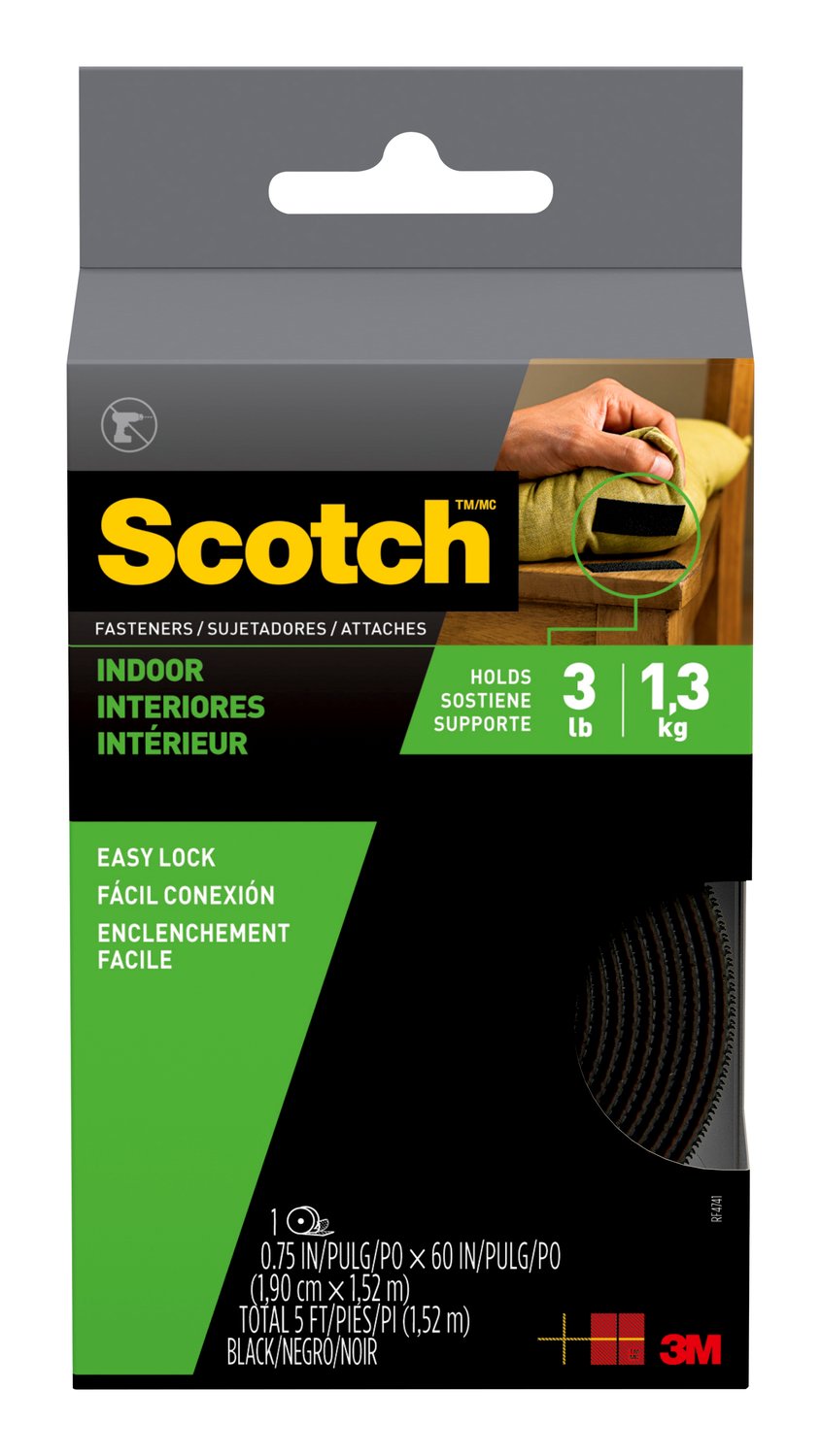 7100104584 - Scotch Indoor Fasteners RF4741, 3/4 in x 5 ft (19,0 mm x 1,52 m) Black 1 Set of Strips