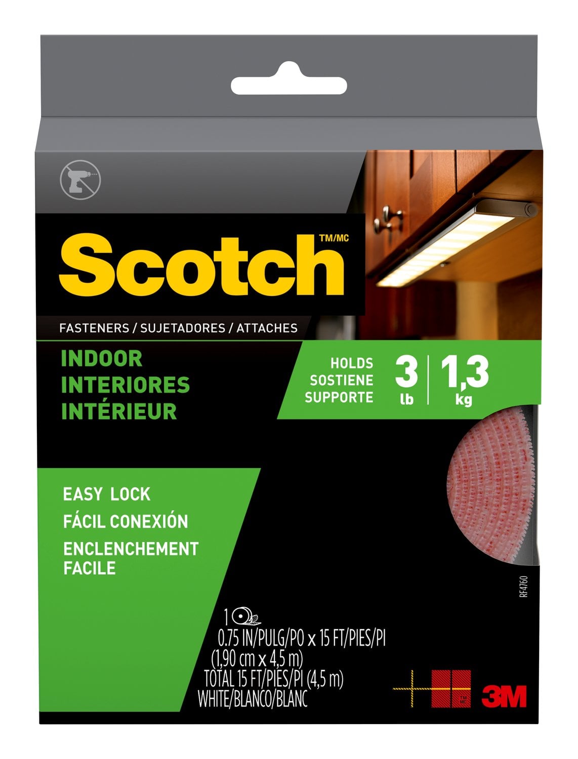7010335868 - Scotch Indoor Fasteners RF4760, 3/4 in x 15 ft (19,0 mm x 4,57 m) White 1 Set of Strips