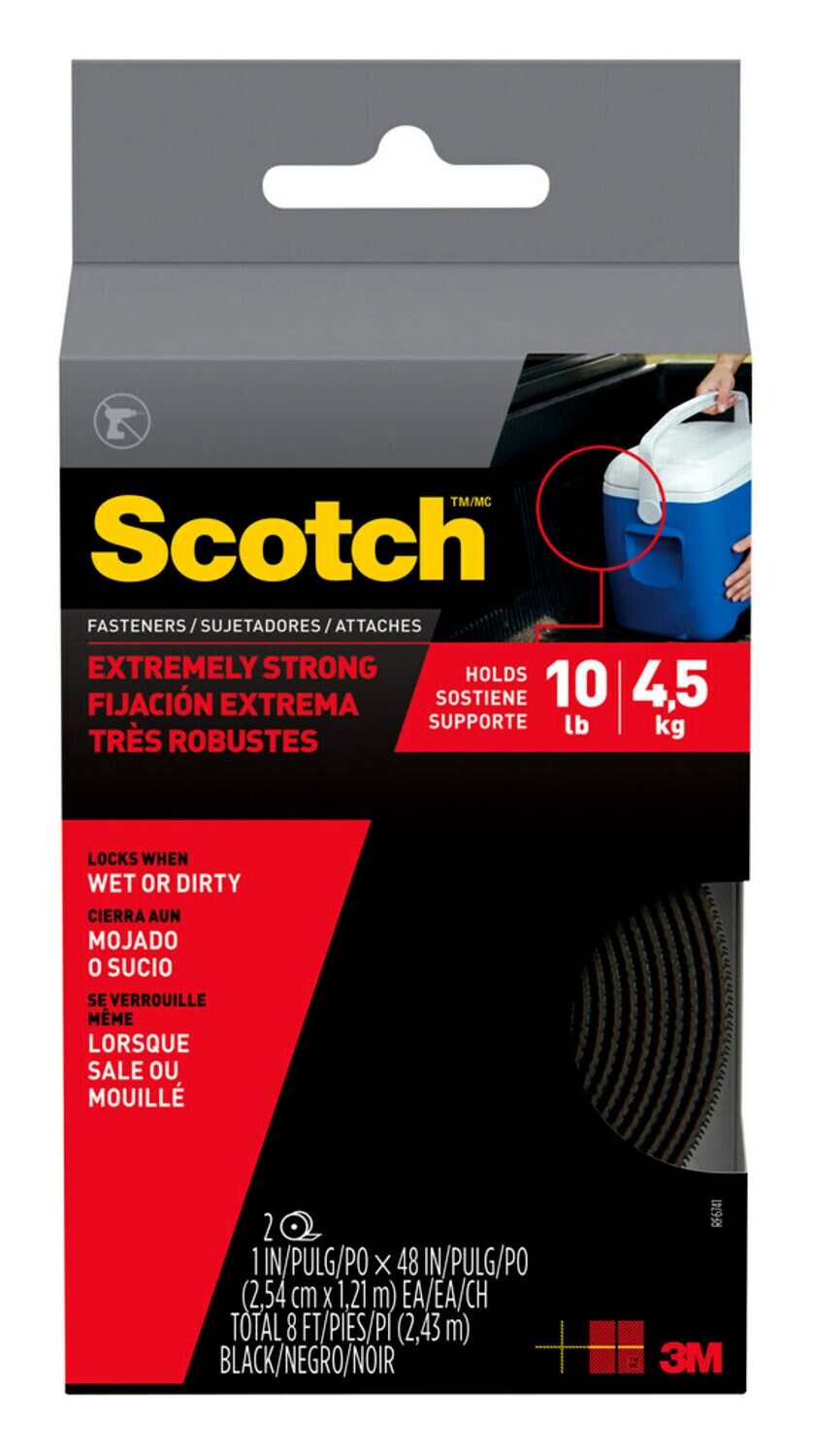 7100085651 - Scotch Extreme Fasteners RF6741, 1 in x 4 ft (25.4 mm x 1.21 m), Black, 2 Rolls