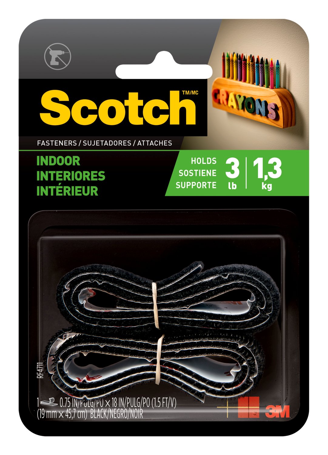 7100103301 - Scotch Indoor Fasteners RF4711, 3/4 in x 18 in (19,0 mm x 45,7 cm) Black 1 Set of Strips