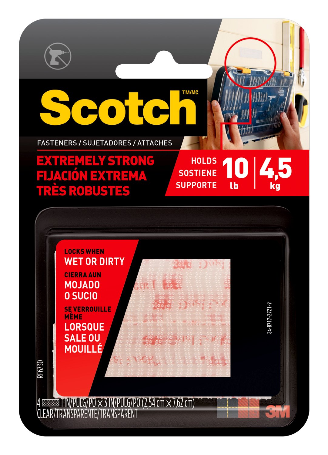 7100064515 - Scotch Extreme Fasteners RF6730, Clear, 1 in x 3 in (25.4 mm x 76.2 mm), 2 Sets of Strips