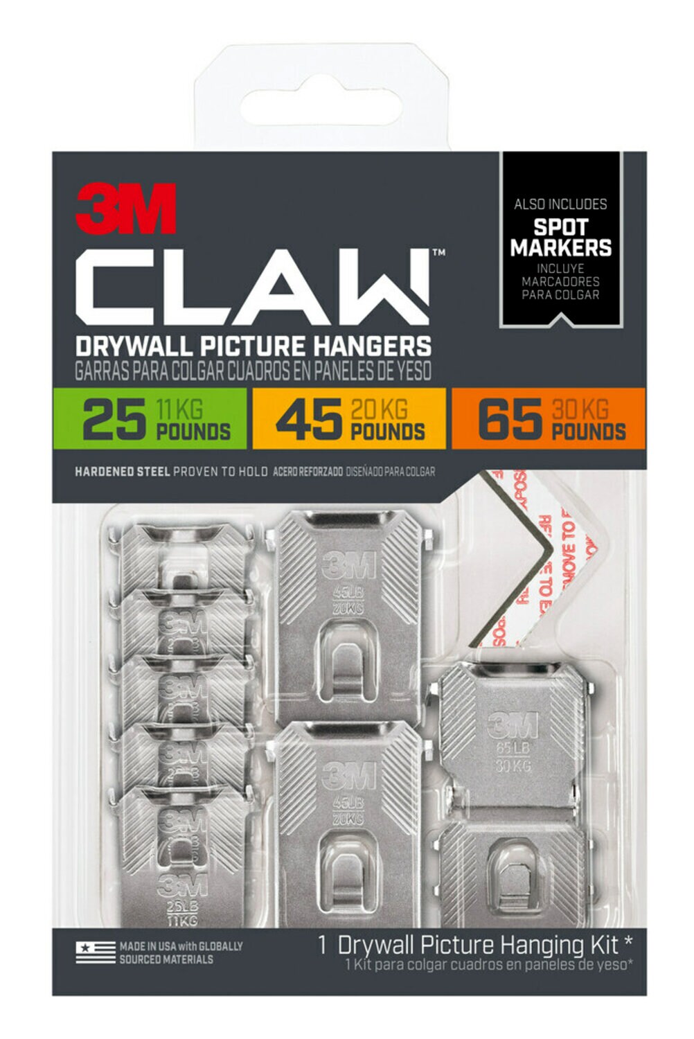 7100259165 - 3M CLAW Drywall Picture Hangers with Temporary Spot Markers 3PHKITM-8ES, Assorted