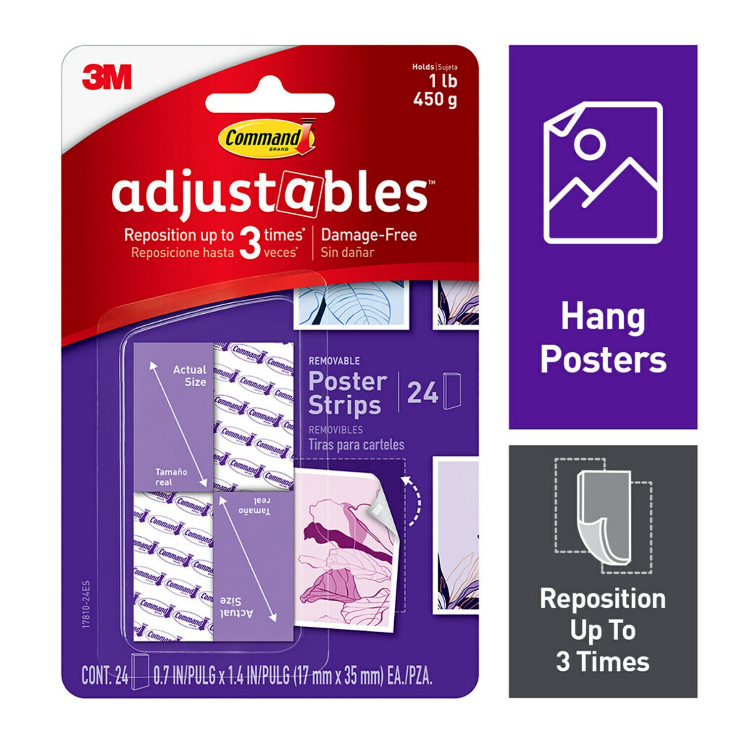 7100264705 - Command Adjustables Repositionable Poster Strips, 24 Strips, 17810-24ES