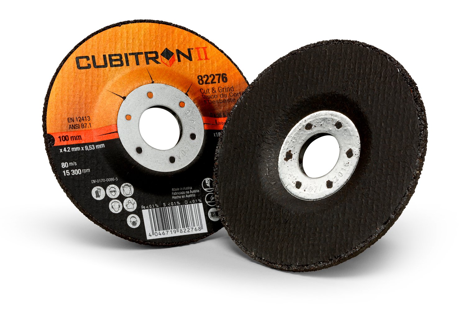 7100019056 - 3M Cubitron II Cut and Grind Wheel, 82276, 36, T27, 100 mm x 4.2 mm x
9.53 mm, 10/Inner, 20 ea/Case