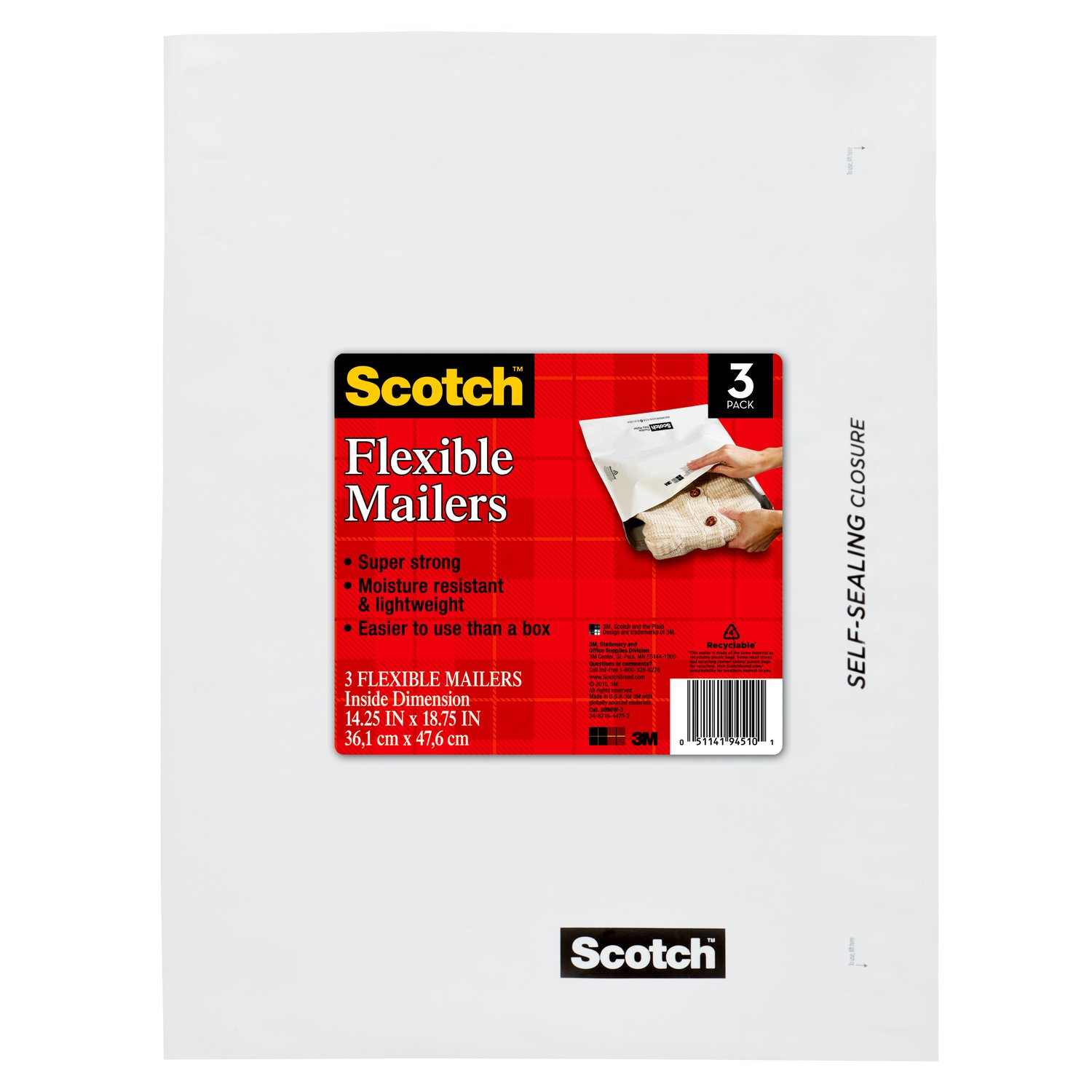 7010372554 - Scotch Flexible Mailers 3-Pack, 8990W-3, 14.25 in x 18.75 in (36,1 cm x
47,6 cm)