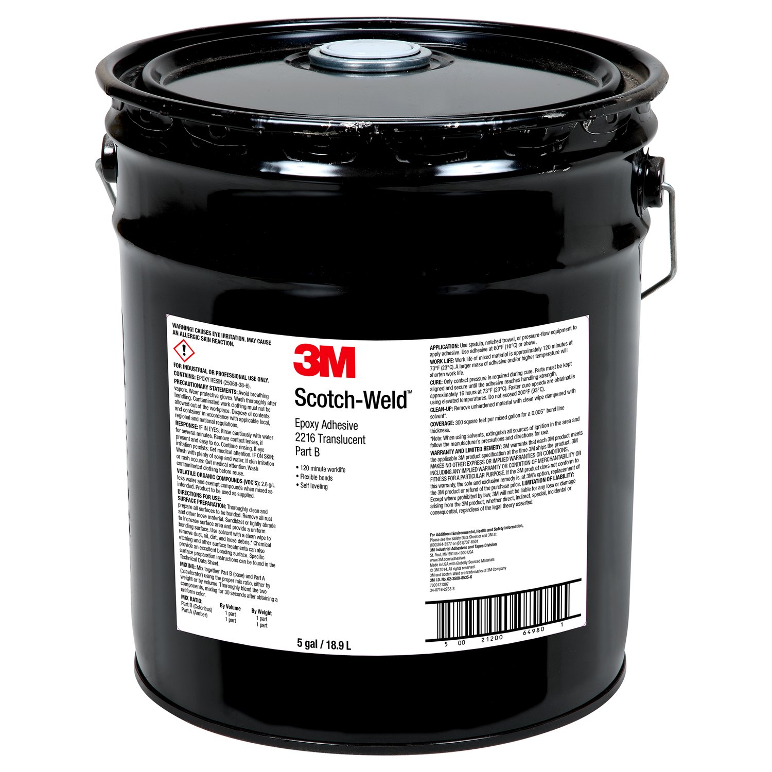 7000121307 - 3M Scotch-Weld Epoxy Adhesive 2216, Translucent, Part B, 5 Gallon Pour
Spout (Pail), 1 Can/Drum