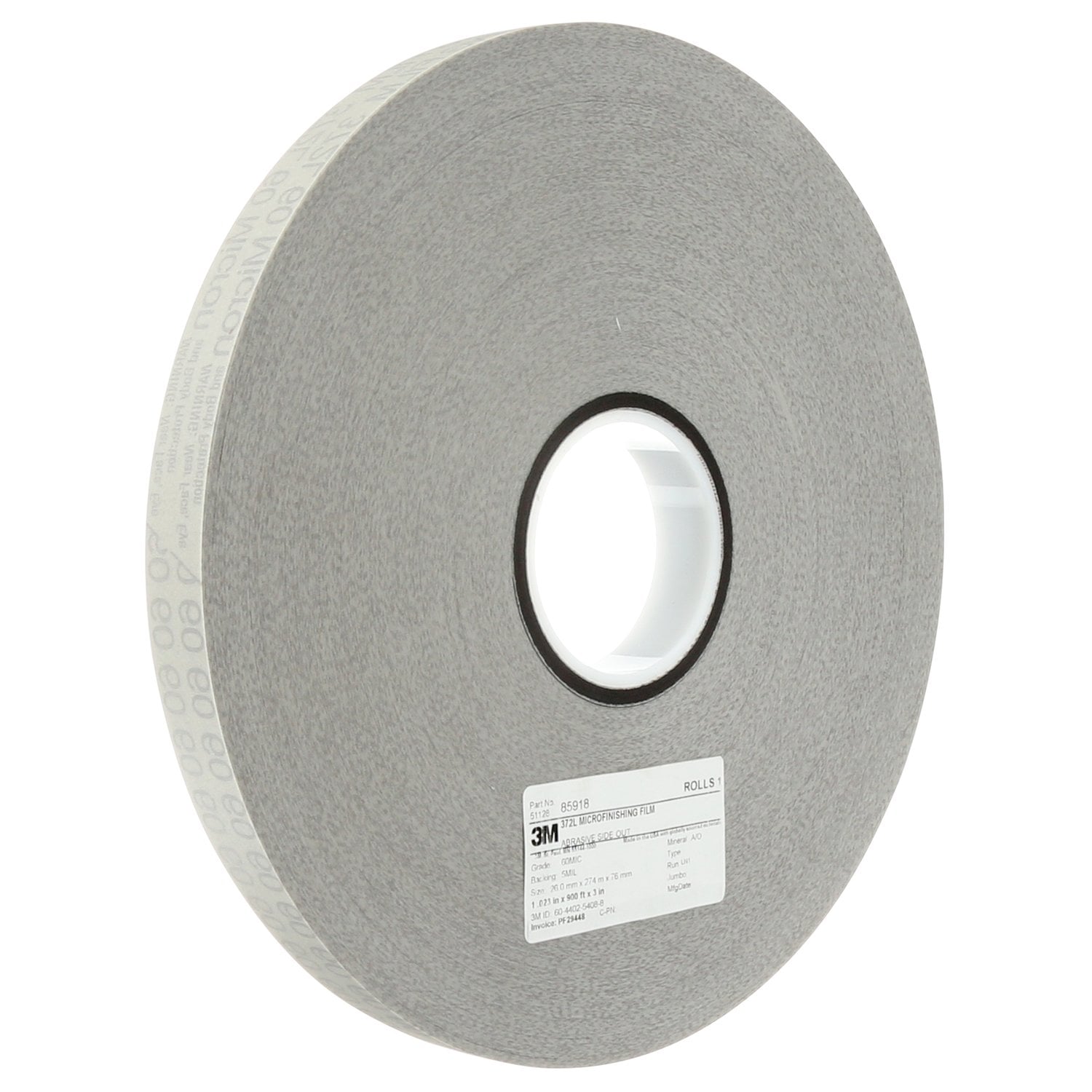 7100194114 - 3M Microfinishing Film Roll 372L, 40 Mic 5MIL, 0.630 in x 560 ft x 1 in (16mmx170.75m), ASO, Sensor Tape, 5 ea/Case