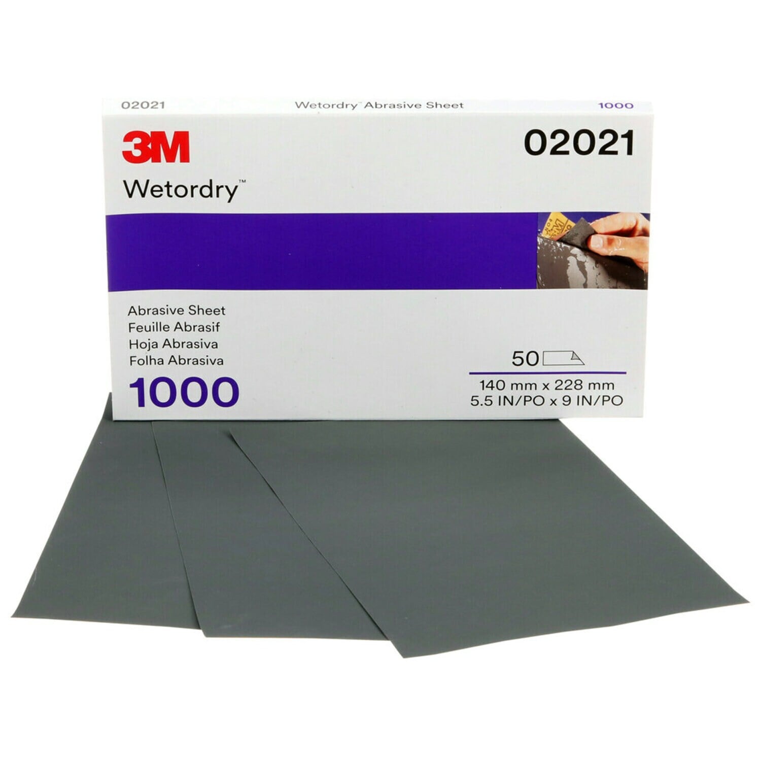 7000042501 - 3M Wetordry Abrasive Sheet 401Q, 02021, 1000, 5 1/2 in x 9 in, 50 sheets per carton, 5 cartons per case