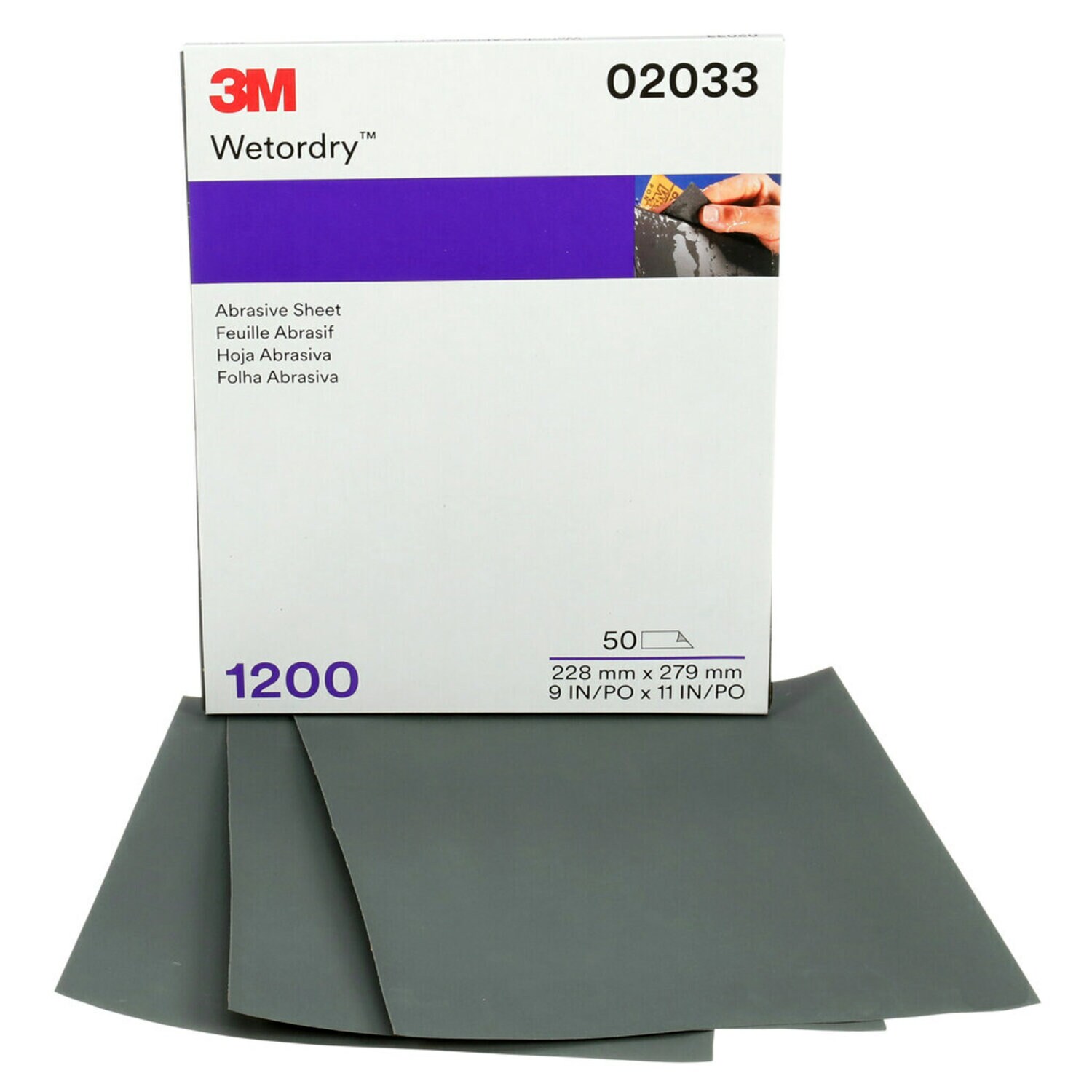7100003725 - 3M Wetordry Abrasive Sheet 401Q, 02033, 1200, 9 in x 11 in, 50 sheets per carton, 5 cartons per case