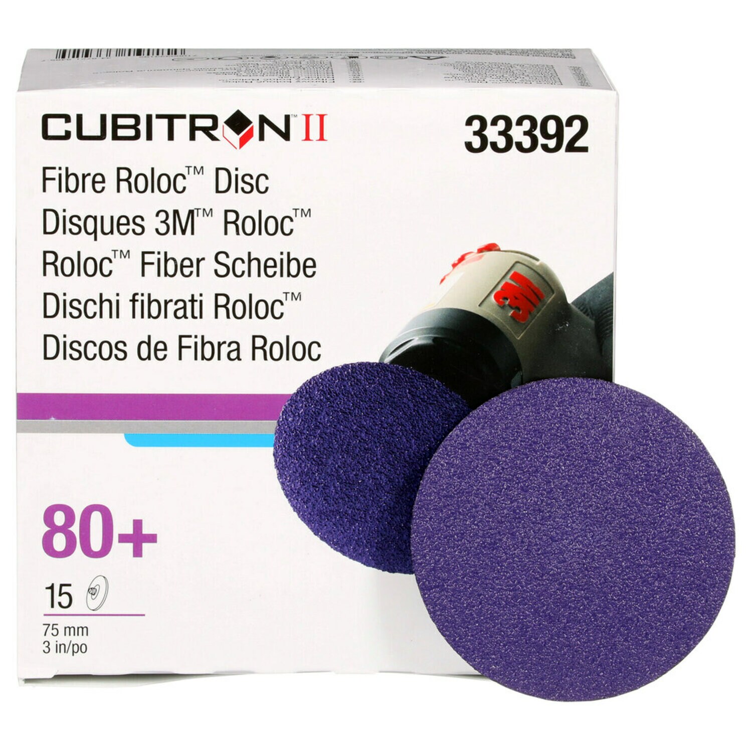 7100033192 - 3M Cubitron II Roloc Fibre Disc 786C, 33392, 3 in (75 mm), 80+, 15 Discs/Carton, 6 Cartons/Case