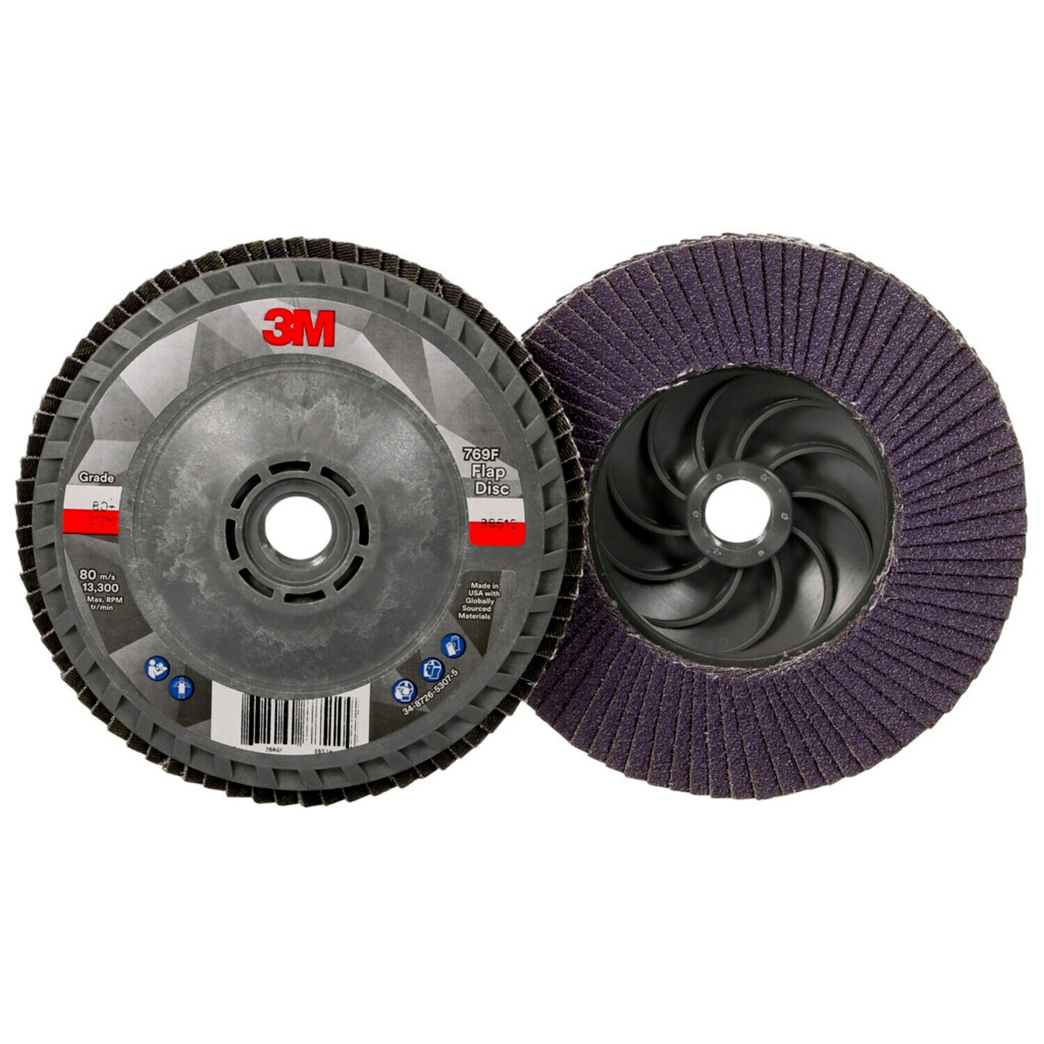 7100243876 - 3M Flap Disc 769F, 80+, T27 Quick Change, 4-1/2 in x 5/8 in-11, 10 ea/Case