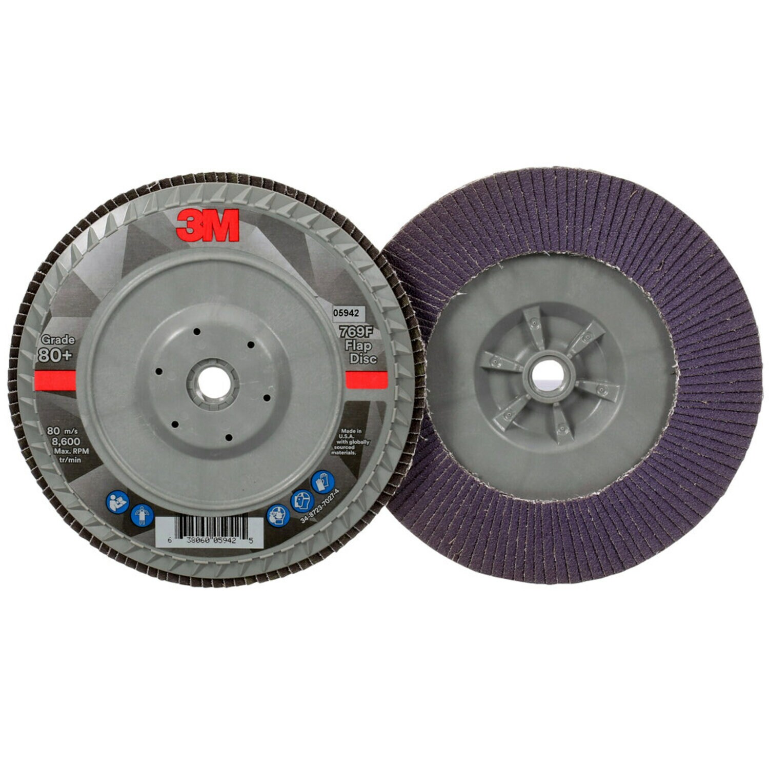 7100178236 - 3M Flap Disc 769F, 80+, T27 Quick Change, 7 in x 5/8 in-11, 5 ea/Case