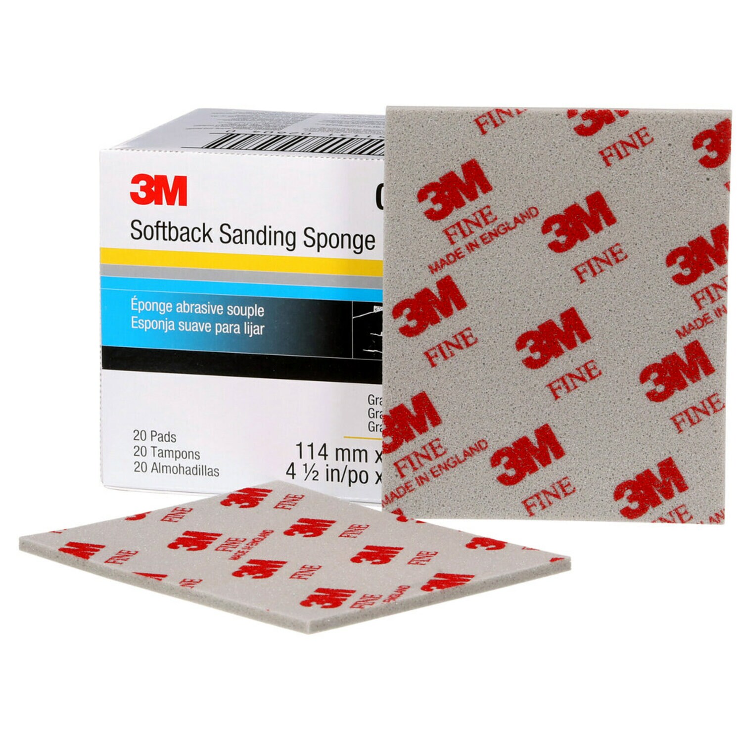 7000000589 - 3M Softback Sanding Sponge 02604, 4 1/2 in x 5 1/2 in (115 mm x
140 mm), Fine, 20 Sponges/Pack, 6 Packs/Case
