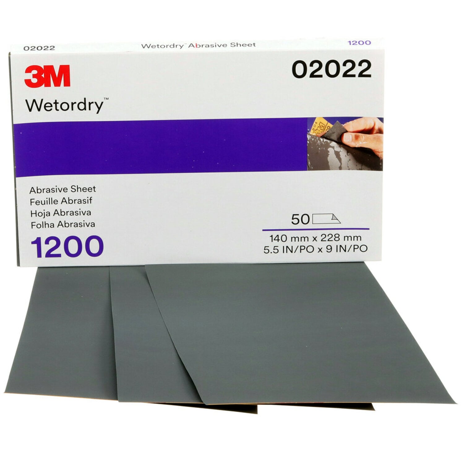 7000028330 - 3M Wetordry Abrasive Sheet 401Q, 02022, 1200, 5 1/2 in x 9 in, 50 sheets per carton, 5 cartons per case