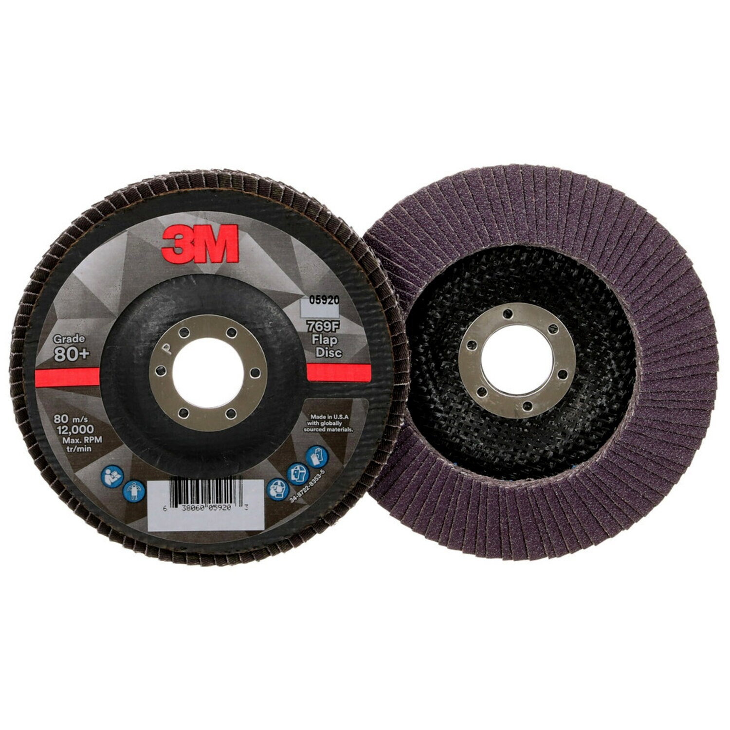 7100178123 - 3M Flap Disc 769F, 80+, T29, 5 in x 7/8 in, 10 ea/Case