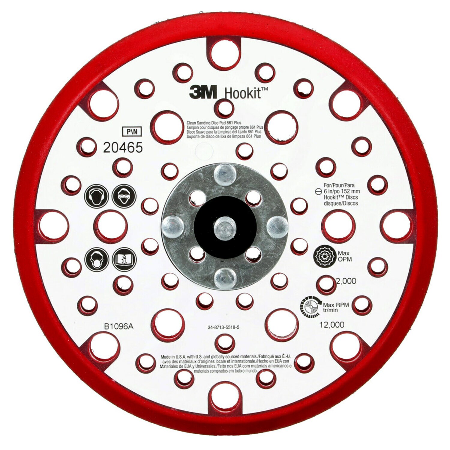 7100022038 - 3M Xtract Low Profile Back-up Pad, 20465, 152 mm x 9.52 mm x 15.8 mm, External 53 Holes Red Foam, 10 ea/Case