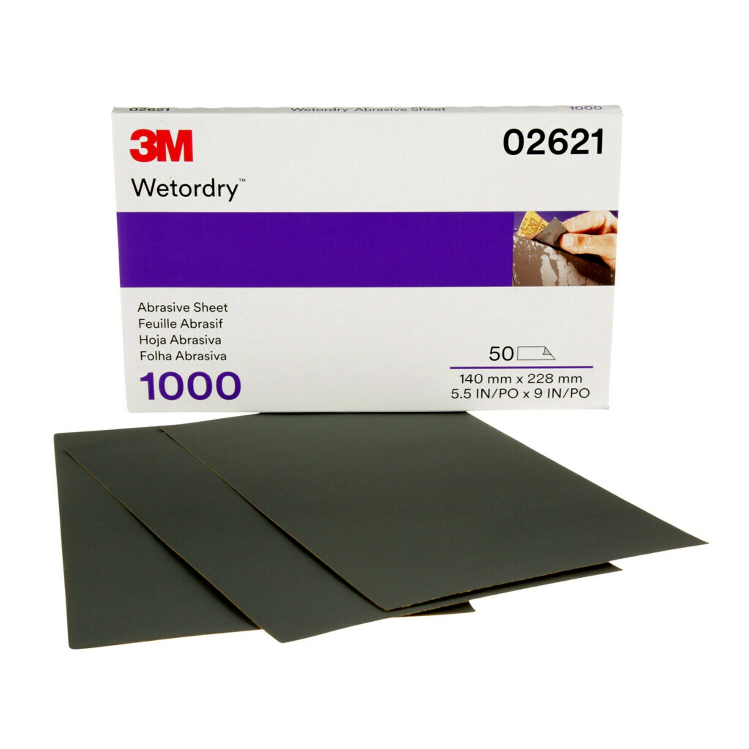7000148214 - 3M Wetordry Abrasive Sheet 434Q, 02621, 1000, 5 1/2 in x 9 in, 50 sheets per carton, 5 cartons per case