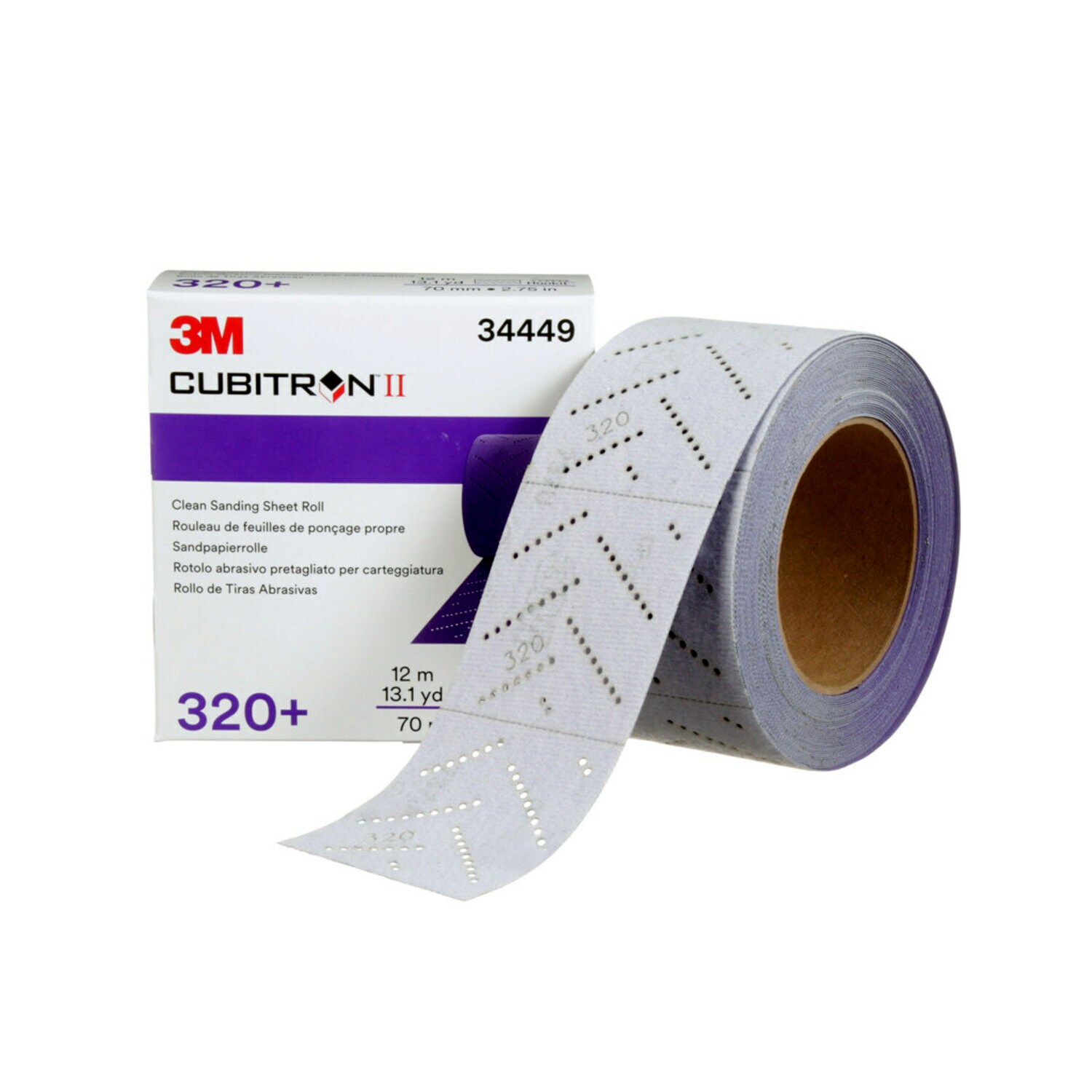 7100141495 - 3M Cubitron II Hookit Clean Sanding Sheet Roll 737U, 34449, 320+, 70 mm x 12 m, 5 Rolls/Case