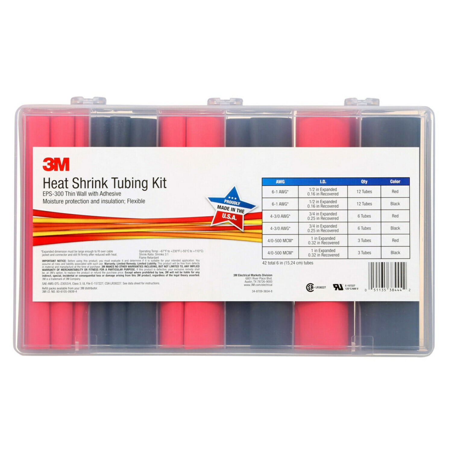 7000132720 - 3M Thin-Wall Heat Shrink Tubing EPS-300, Adhesive-Lined, black/red, 5 kits per carton