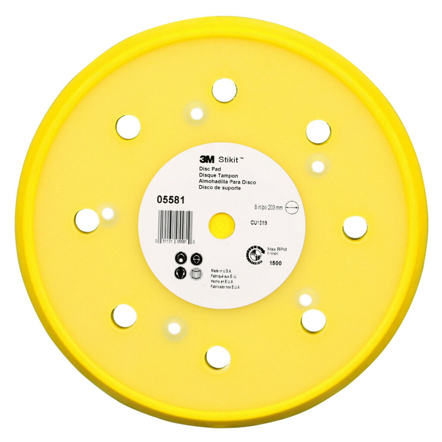 7100089474 - 3M Stikit Abrasive Disc Back-up Pad 05581, Dust Free, 8 in, 1/Case
