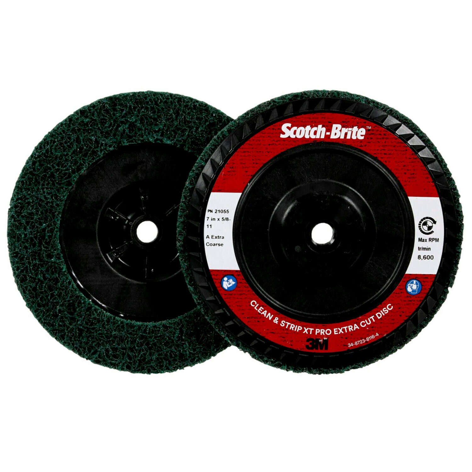 7100175493 - Scotch-Brite Clean and Strip XT Pro Extra Cut Disc, XC-DC, A/O Extra Coarse, Green, 7 in x 5/8 in-11, Type 27, 5 ea/Case