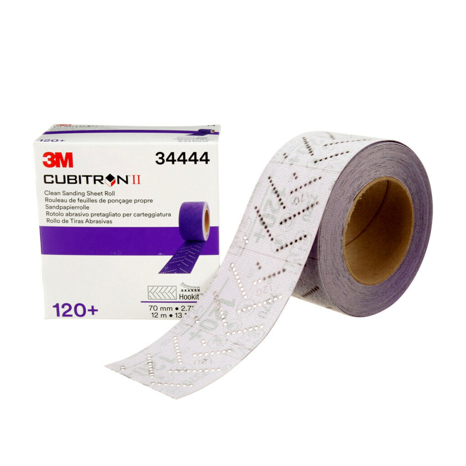 7100155338 - 3M Cubitron II Hookit Clean Sanding Sheet Roll 737U, 34444, 120+, 70 mm x 12 m, 5 Rolls/Case