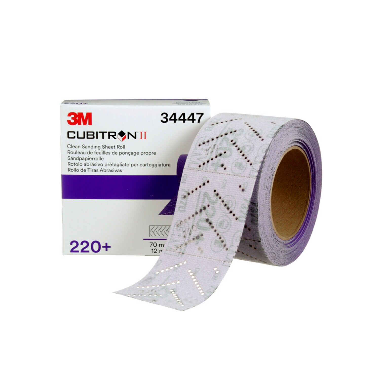 7100155366 - 3M Cubitron II Hookit Clean Sanding Sheet Roll 737U, 34447, 220+, 70 mm x 12 m, 5 Rolls/Case