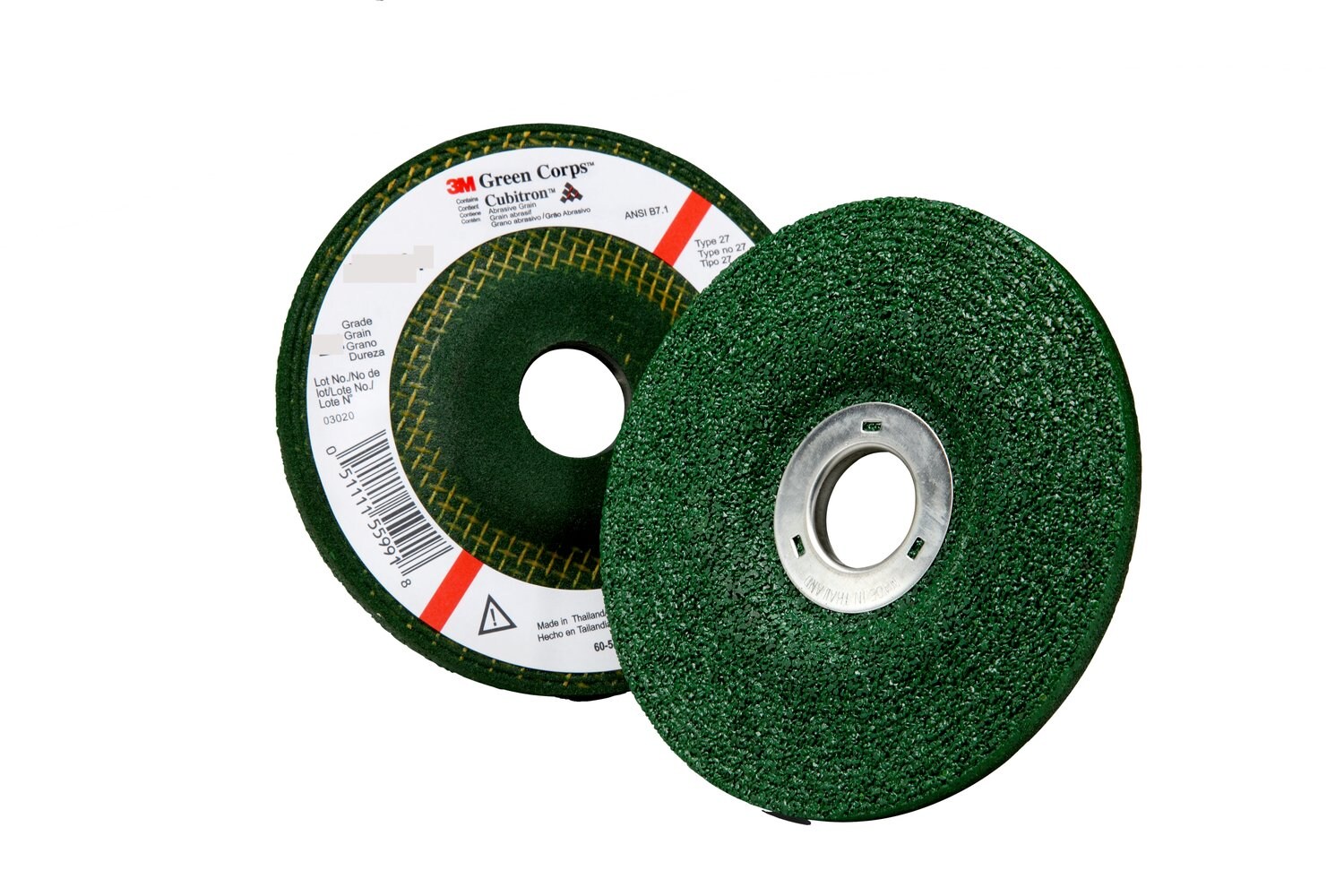 7000118599 - 3M Green Corps Depressed Center Grinding Wheel, T27 4-1/2 in x 1/4 in x 7/8 in, 36, 10/Carton, 40 ea/Case