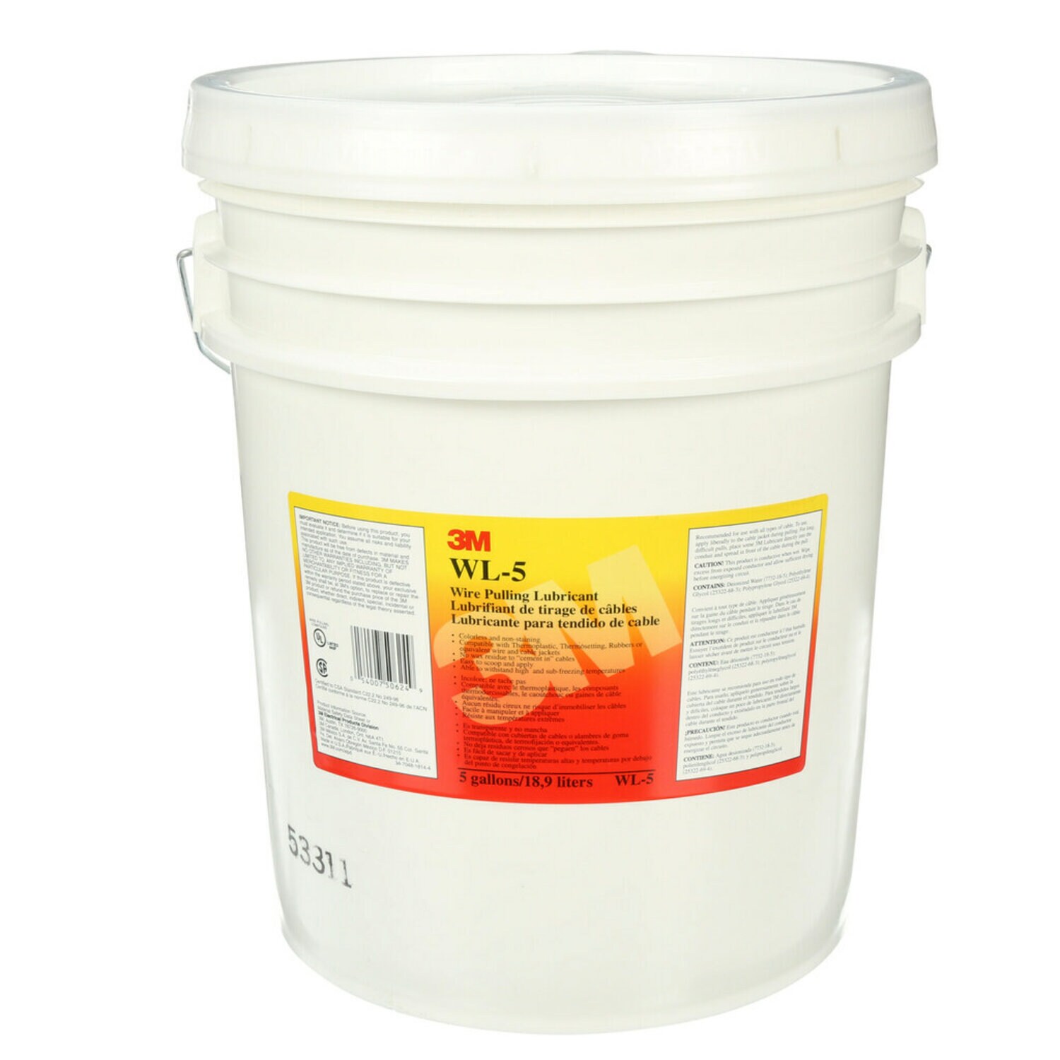 7000031543 - 3M Wire Pulling Lubricant Gel WL-5, Five Gallons, 1 Canisters/Case