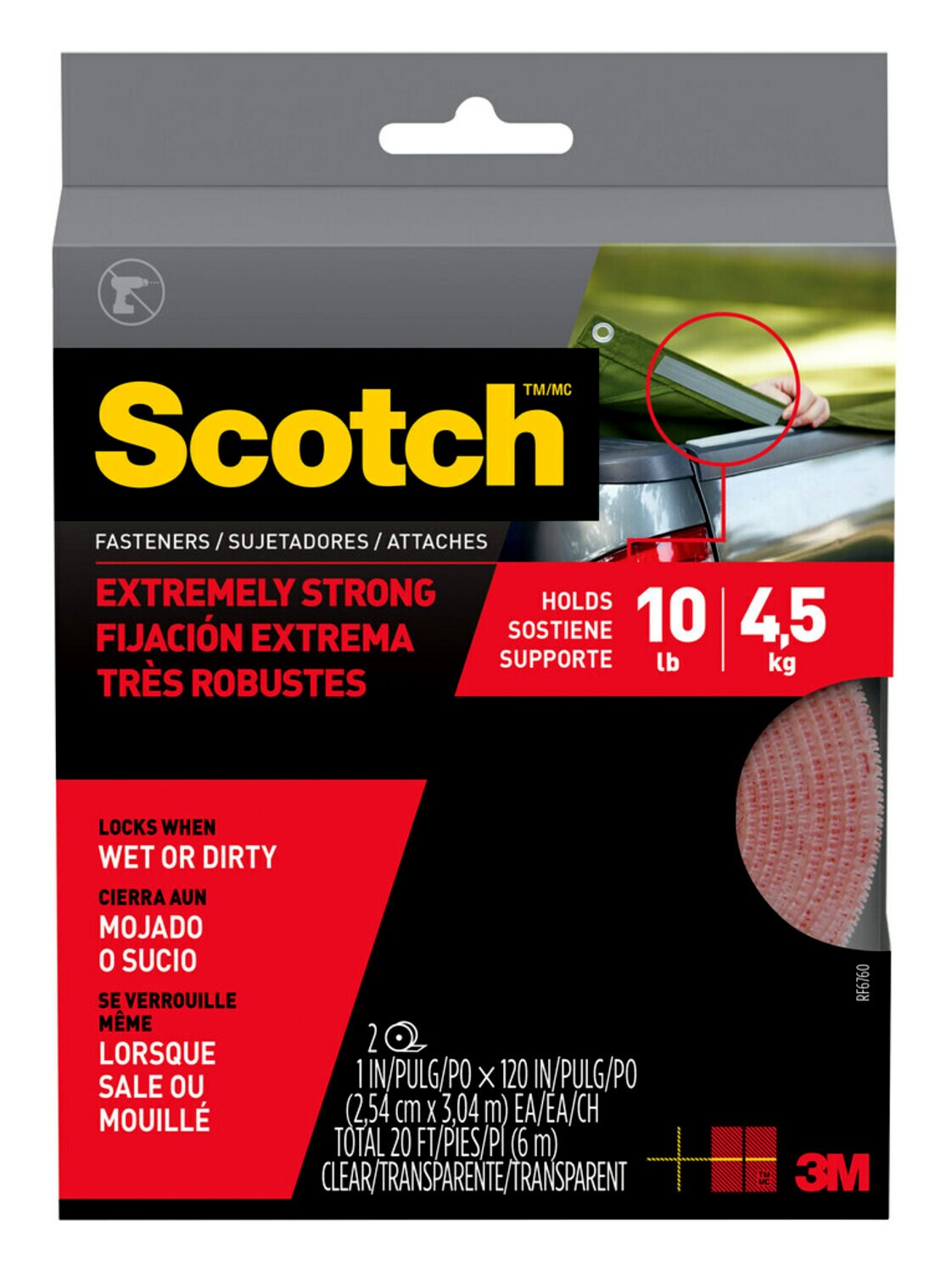 7100110923 - Scotch Extreme Fasteners RF6760, 1 in x 10 ft (25.4 mm x 3.04 m), Clear, 2 Rolls